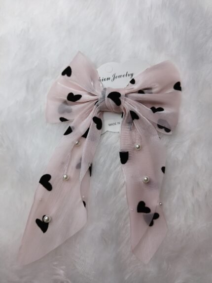 Heart Pearls Bow | Pink