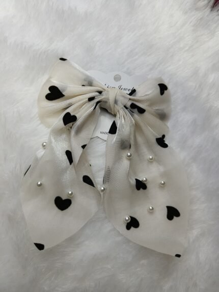 Heart Pearls Bow | White