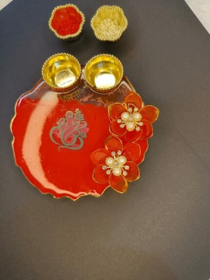 Rakhi / Puja  Resin Platter |Red