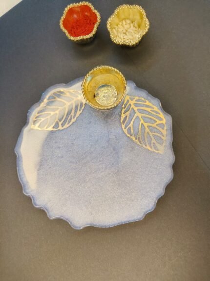 Rakhi / Puja  Resin Platter | White